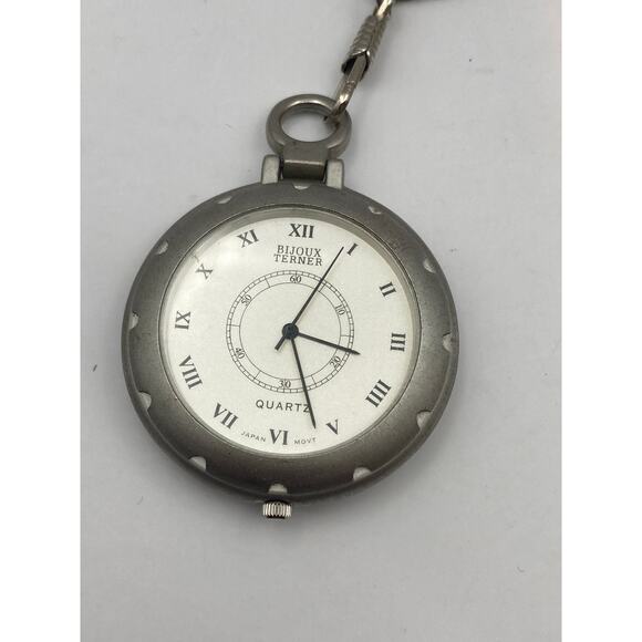 Bijoux Turner Open Face Quartz Pocket Watch with 12" Chain - Clip - New Battery - Picture 5 of 5